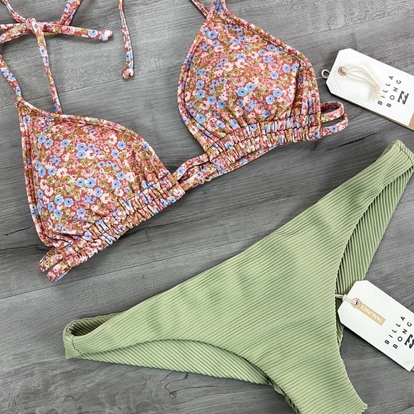 ☀️BILLABONG☀️ CHASE THE SUN TANLINES TANGA BIKINI SET - Picture 5 of 16